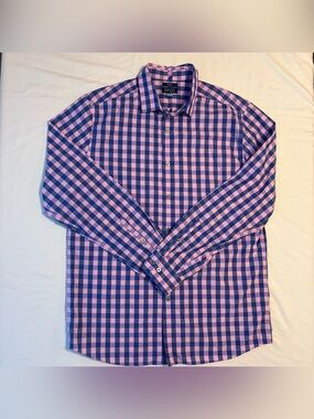 Made Cam Newton Men’s Modern Fit Non-Iron Long Sleeve Blue/Pink Plaid size L